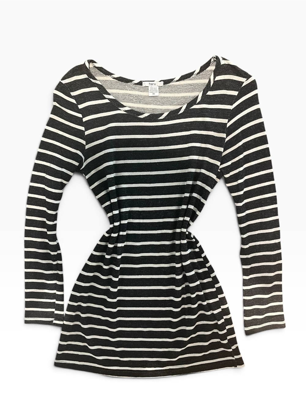 Bar III Black and White Striped Long-Sleeve Scoop Neck Dress